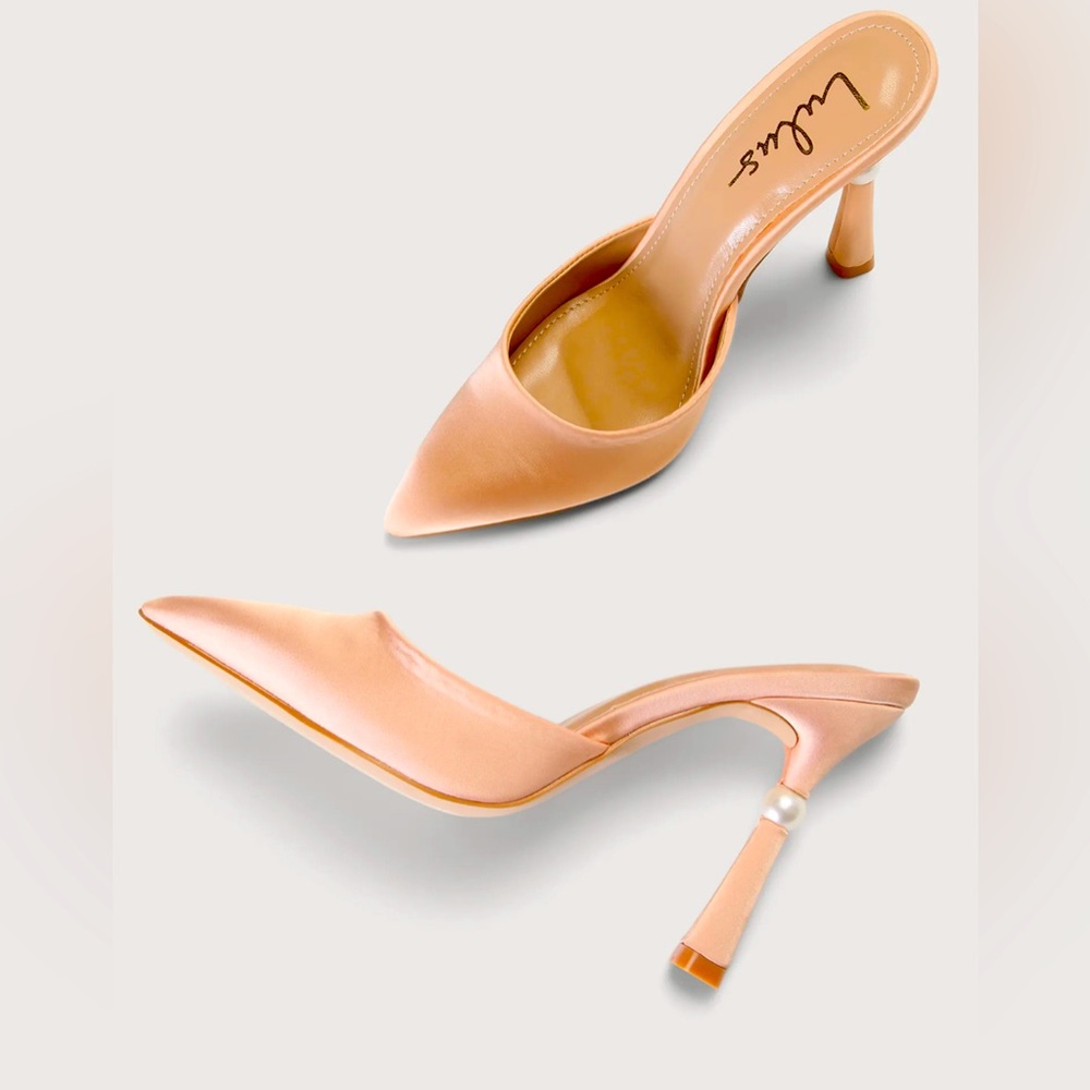 High-heel slides. Size 8. Color Champagne, brand new in box, never worn.